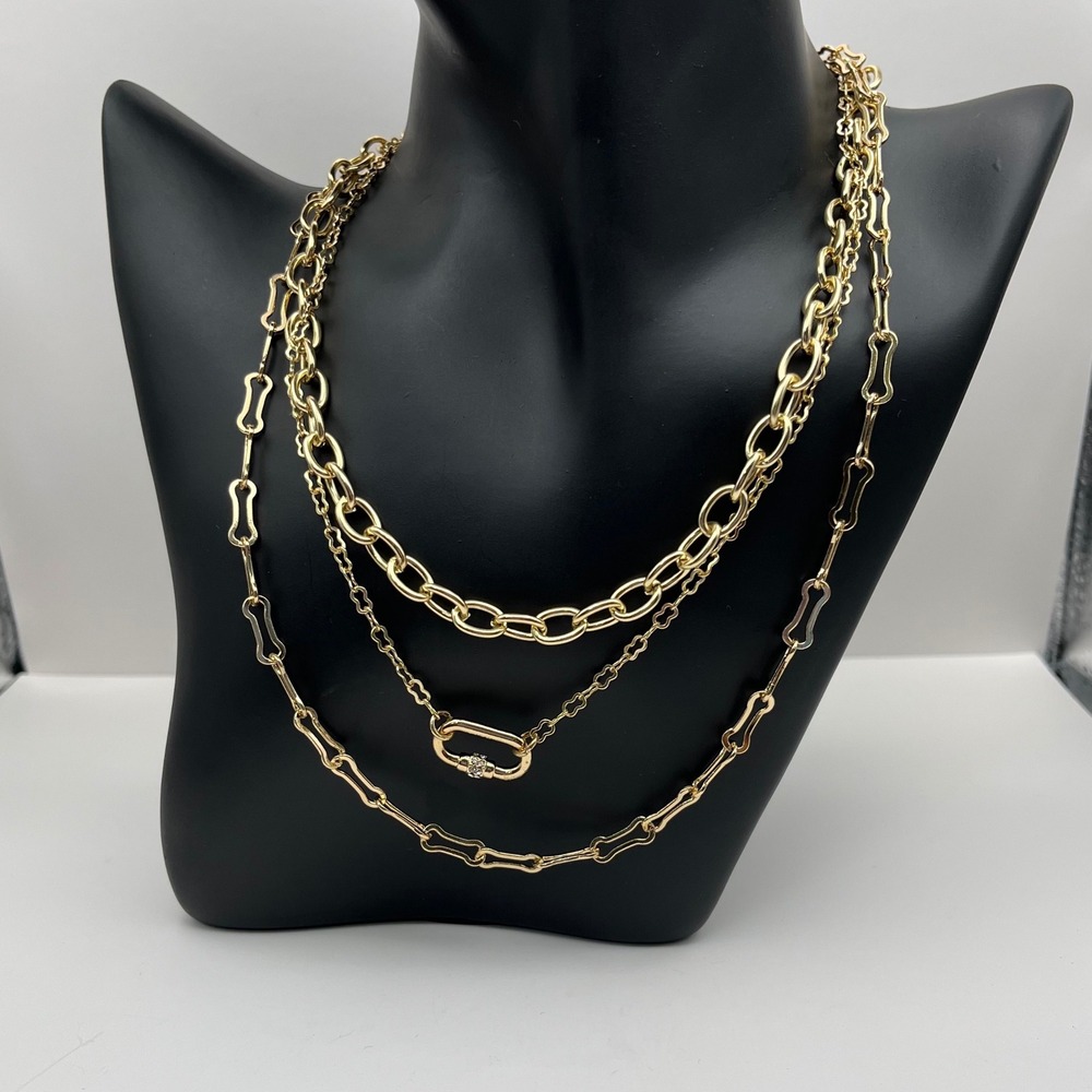 Open Edit Gold‎ Tone Layered Chain Necklace With Charm Accent 17"
